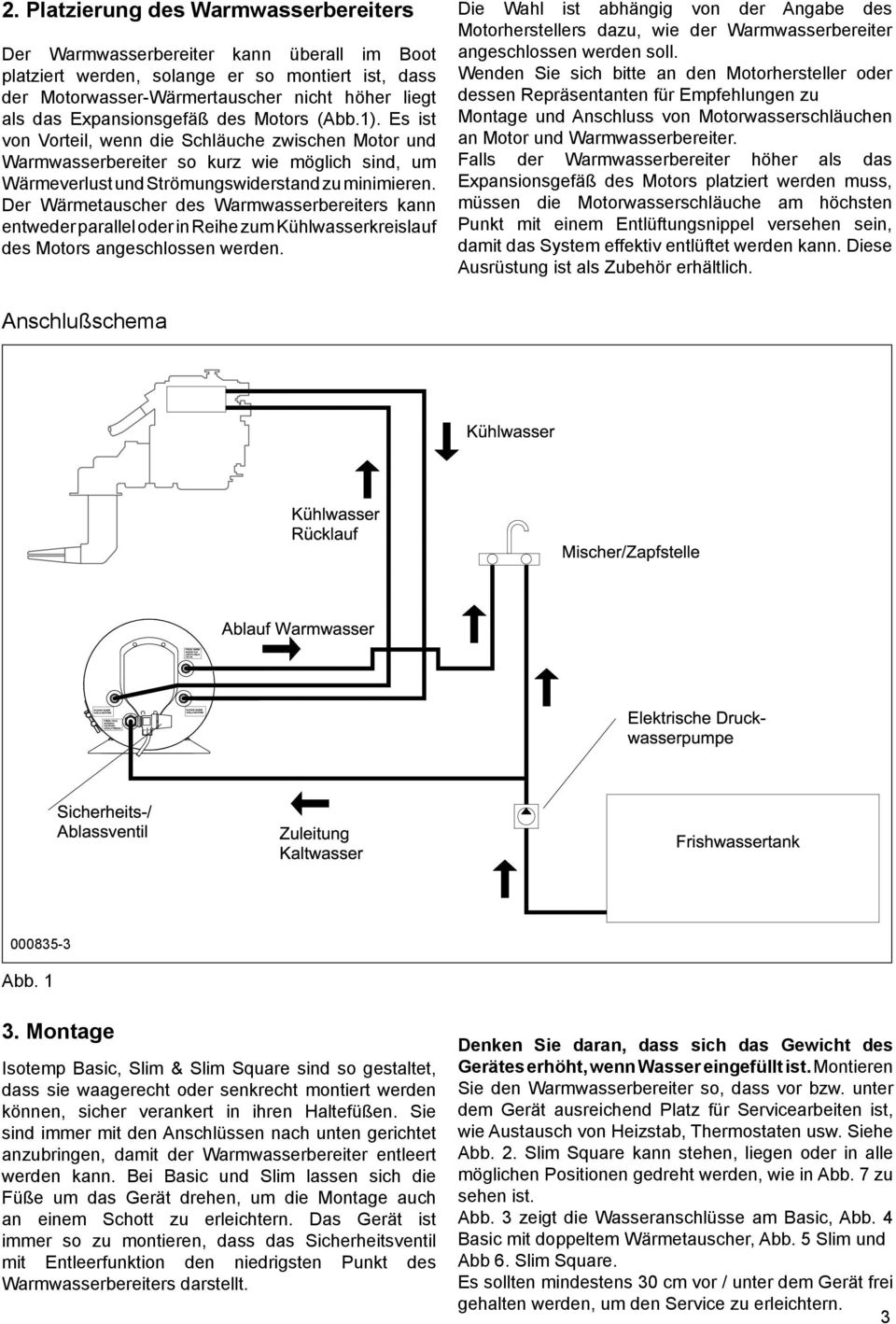 Der Wärmetauscher des Warmwasserbereiters kann entweder parallel oder in Reihe zum Kühlwasserkreislauf des Motors angeschlossen werden.