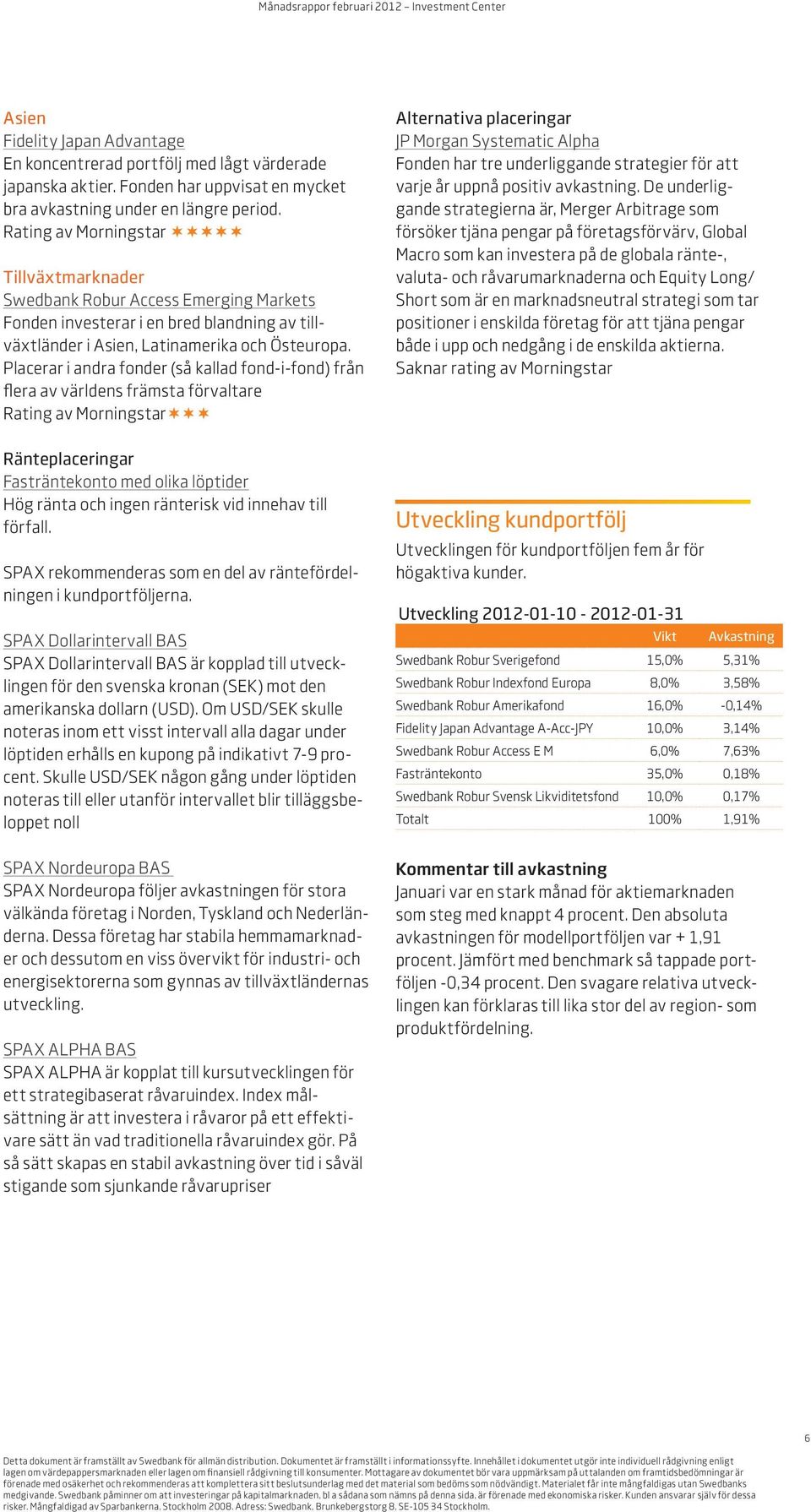 Placerar i andra fonder (så kallad fond-i-fond) från flera av världens främsta förvaltare Rating av Morningstar Ränteplaceringar Fasträntekonto med olika löptider Hög ränta och ingen ränterisk vid