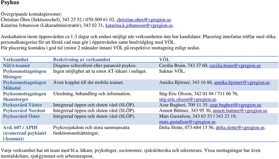 Placering innefattar träffar med olika personalkategorier för att förstå vad man gör i öppenvården samt bredvidgång med VÖL.