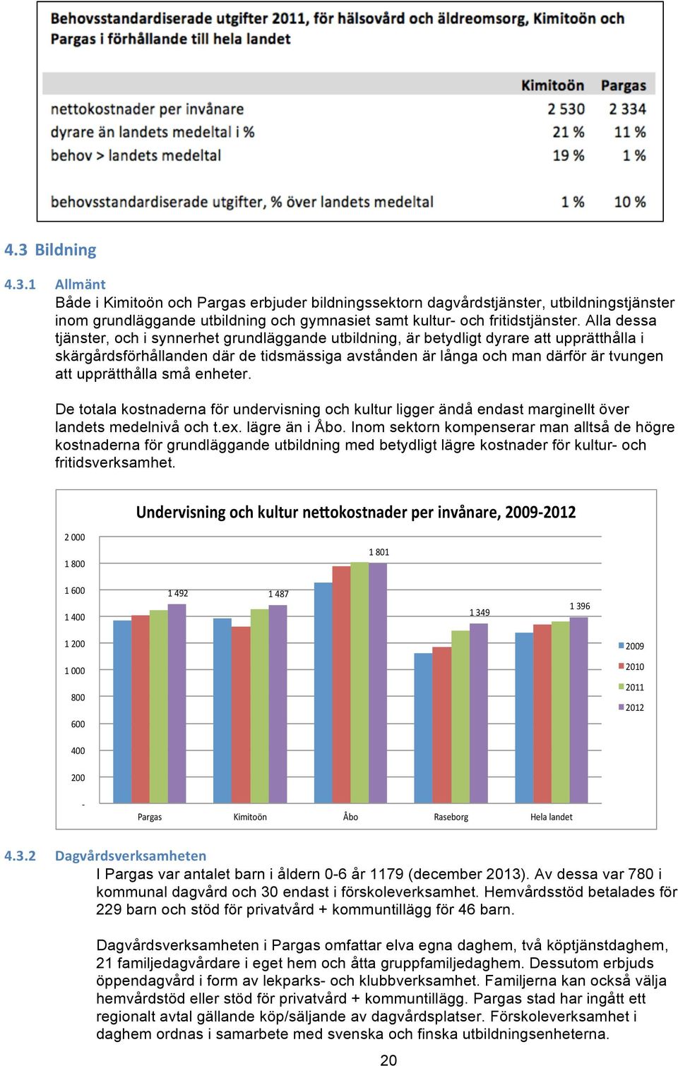 upprätthålla små enheter. De totala kostnaderna för undervisning och kultur ligger ändå endast marginellt över landets medelnivå och t.ex. lägre än i Åbo.