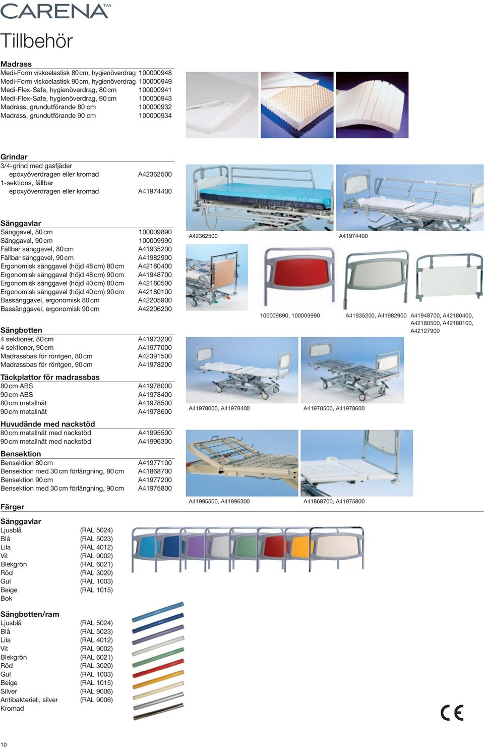 epoxyöverdragen eller kromad A42362500 A41974400 Sänggavlar Sänggavel, 80 cm 100009890 Sänggavel, 90 cm 100009990 Fällbar sänggavel, 80 cm A41935200 Fällbar sänggavel, 90 cm A41982900 Ergonomisk