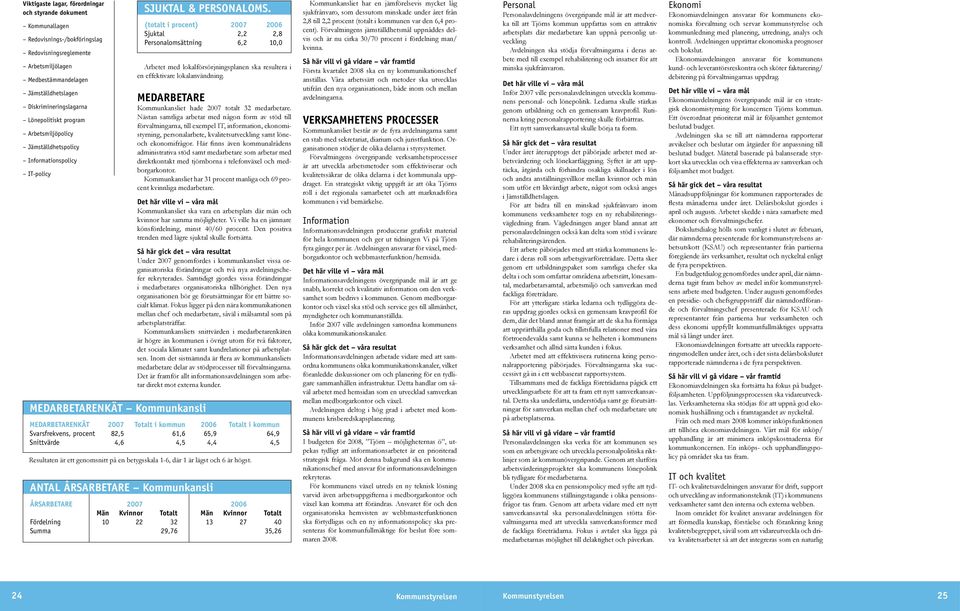 Arbetet med lokalförsörjningsplanen ska resultera i en effektivare lokalanvändning. MEDARBETARE Kommunkansliet hade 2007 totalt 32 medarbetare.