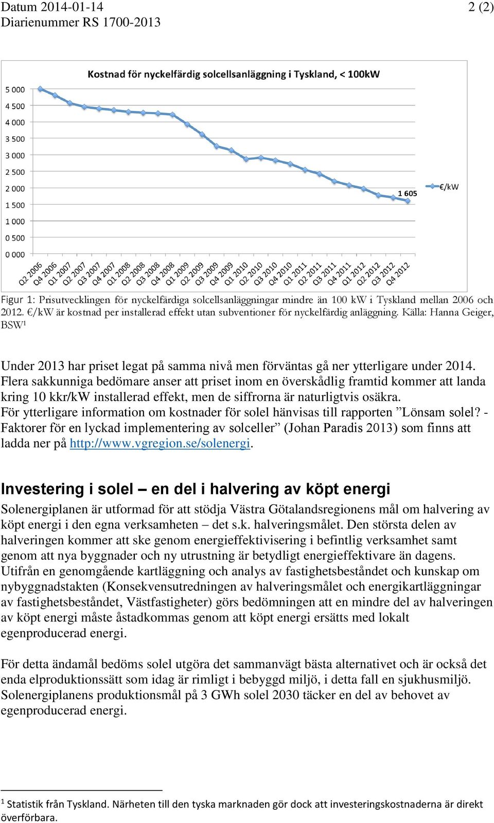 Flera sakkunniga bedömare anser att priset inom en överskådlig framtid kommer att landa kring 10 kkr/kw installerad effekt, men de siffrorna är naturligtvis osäkra.