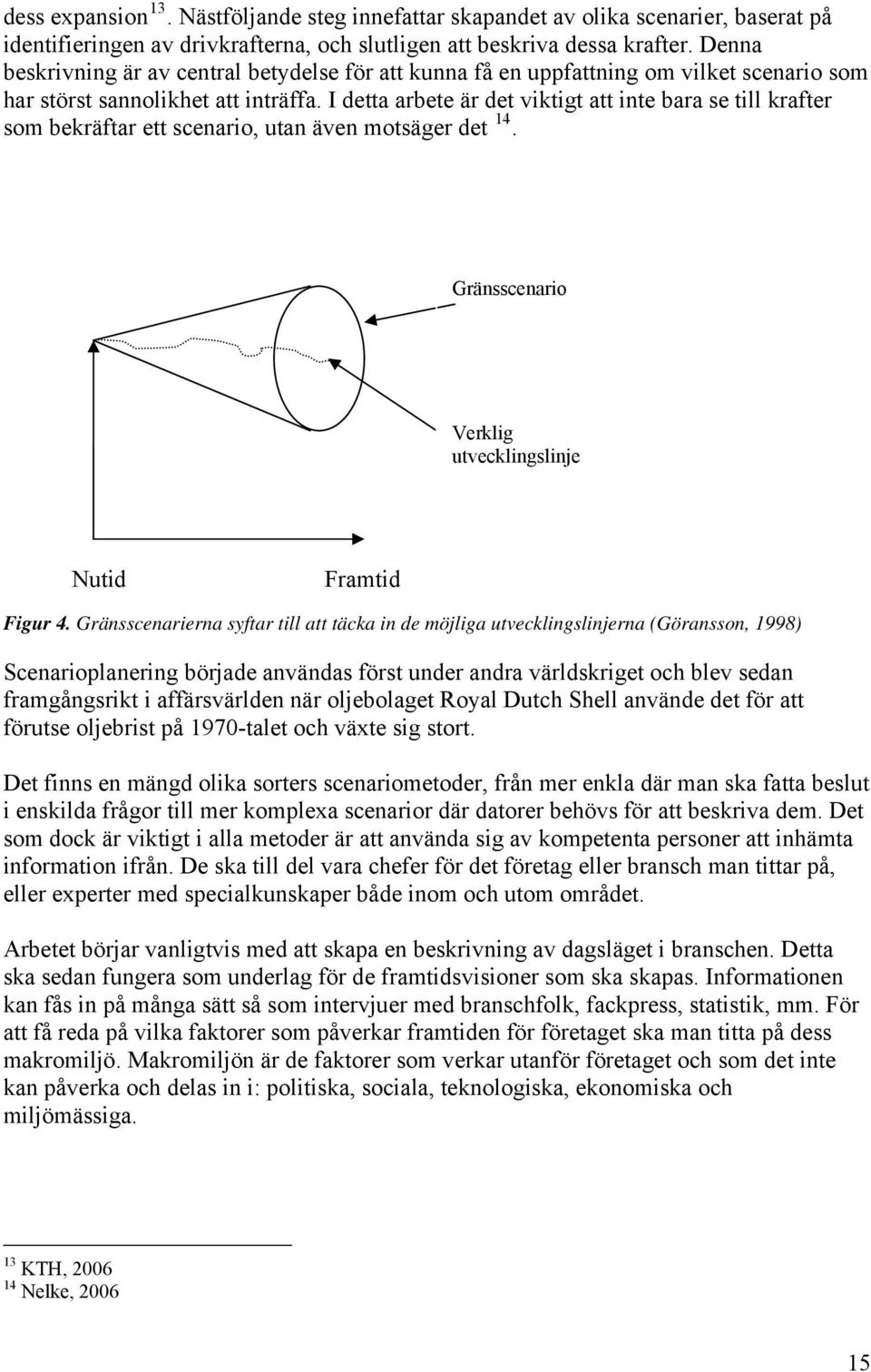 I detta arbete är det viktigt att inte bara se till krafter som bekräftar ett scenario, utan även motsäger det 14. Gränsscenario Verklig utvecklingslinje Nutid Framtid Figur 4.