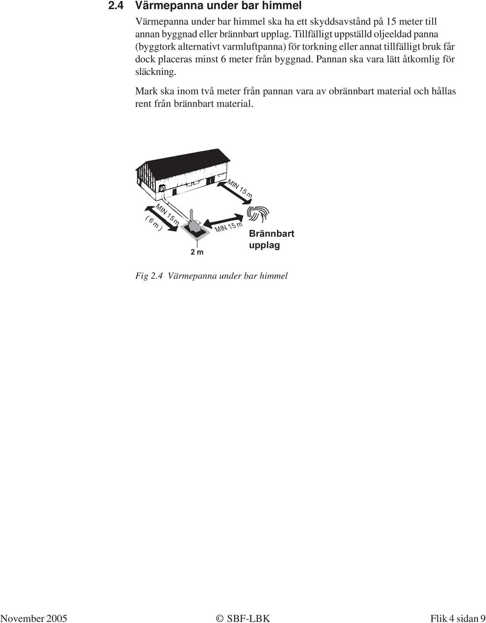 meter från byggnad. Pannan ska vara lätt åtkomlig för släckning.