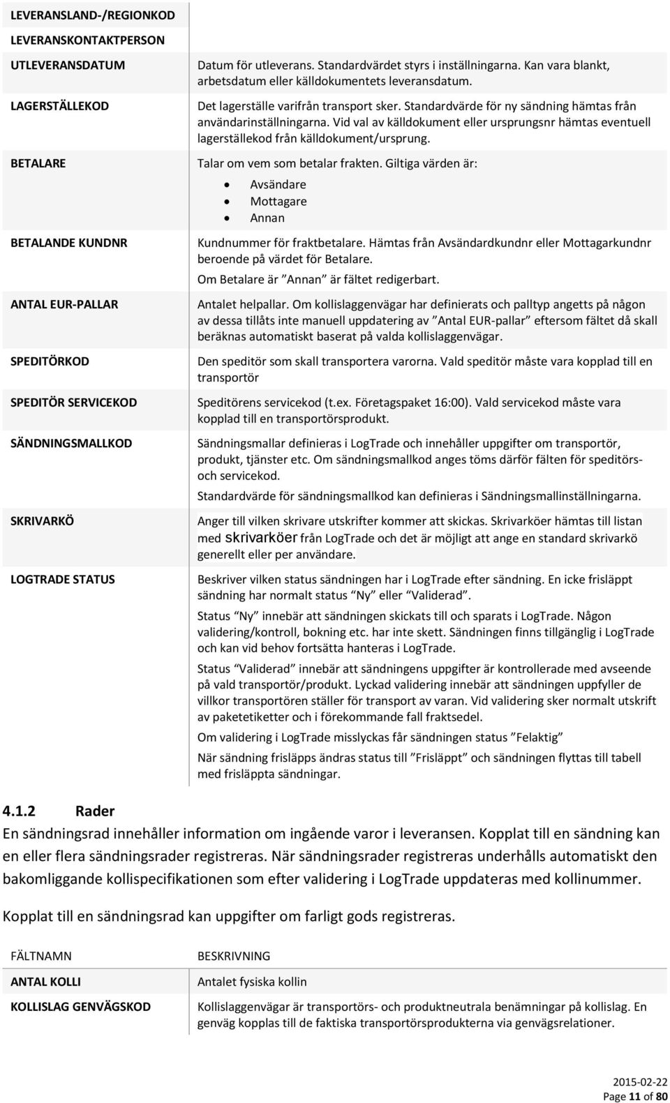 Standardvärde för ny sändning hämtas från användarinställningarna. Vid val av källdokument eller ursprungsnr hämtas eventuell lagerställekod från källdokument/ursprung.