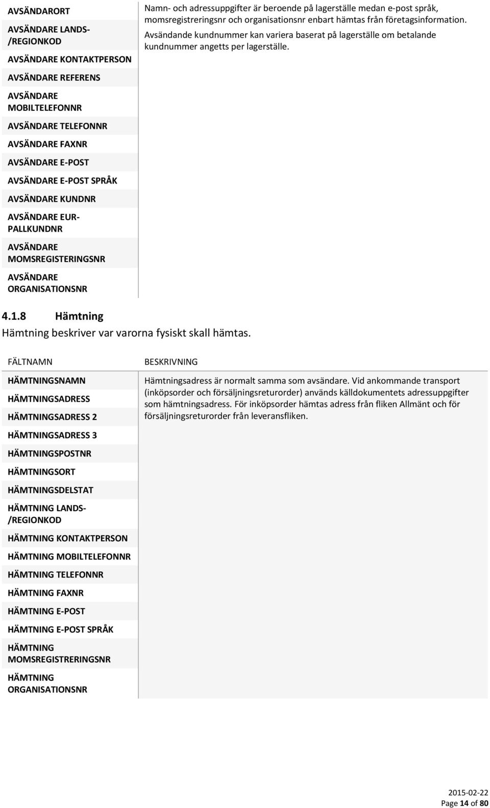 organisationsnr enbart hämtas från företagsinformation. Avsändande kundnummer kan variera baserat på lagerställe om betalande kundnummer angetts per lagerställe. 4.1.