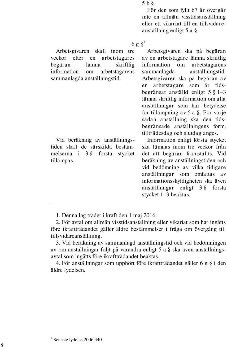 6 g 7 5 b För den som fyllt 67 år övergår inte en allmän visstidsanställning eller ett vikariat till en tillsvidareanställning enligt 5 a.