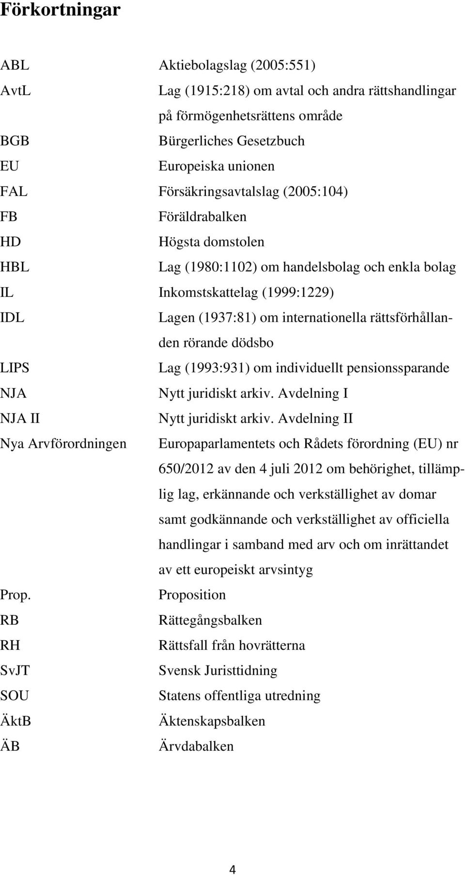 rättsförhållanden rörande dödsbo LIPS Lag (1993:931) om individuellt pensionssparande NJA Nytt juridiskt arkiv. Avdelning I NJA II Nytt juridiskt arkiv.