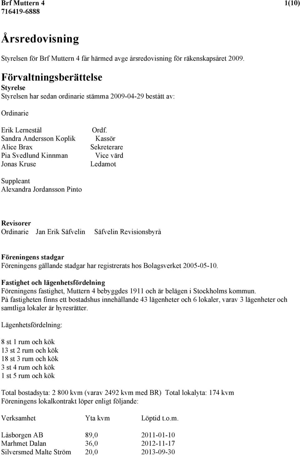 Sandra Andersson Koplik Kassör Alice Brax Sekreterare Pia Svedlund Kinnman Vice värd Jonas Kruse Ledamot Suppleant Alexandra Jordansson Pinto Revisorer Ordinarie Jan Erik Säfvelin Säfvelin