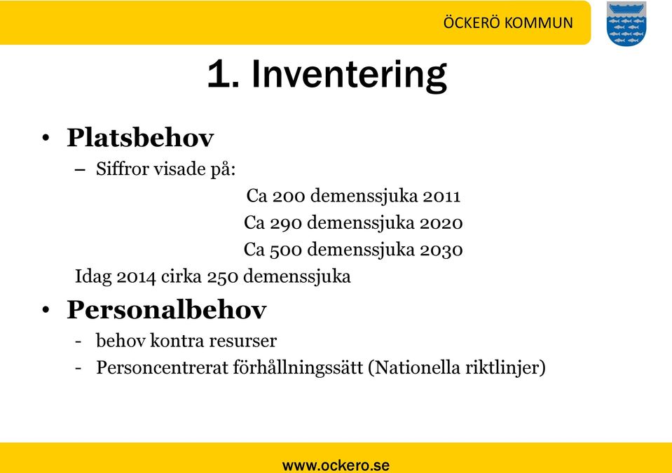 2030 Idag 2014 cirka 250 demenssjuka Personalbehov - behov