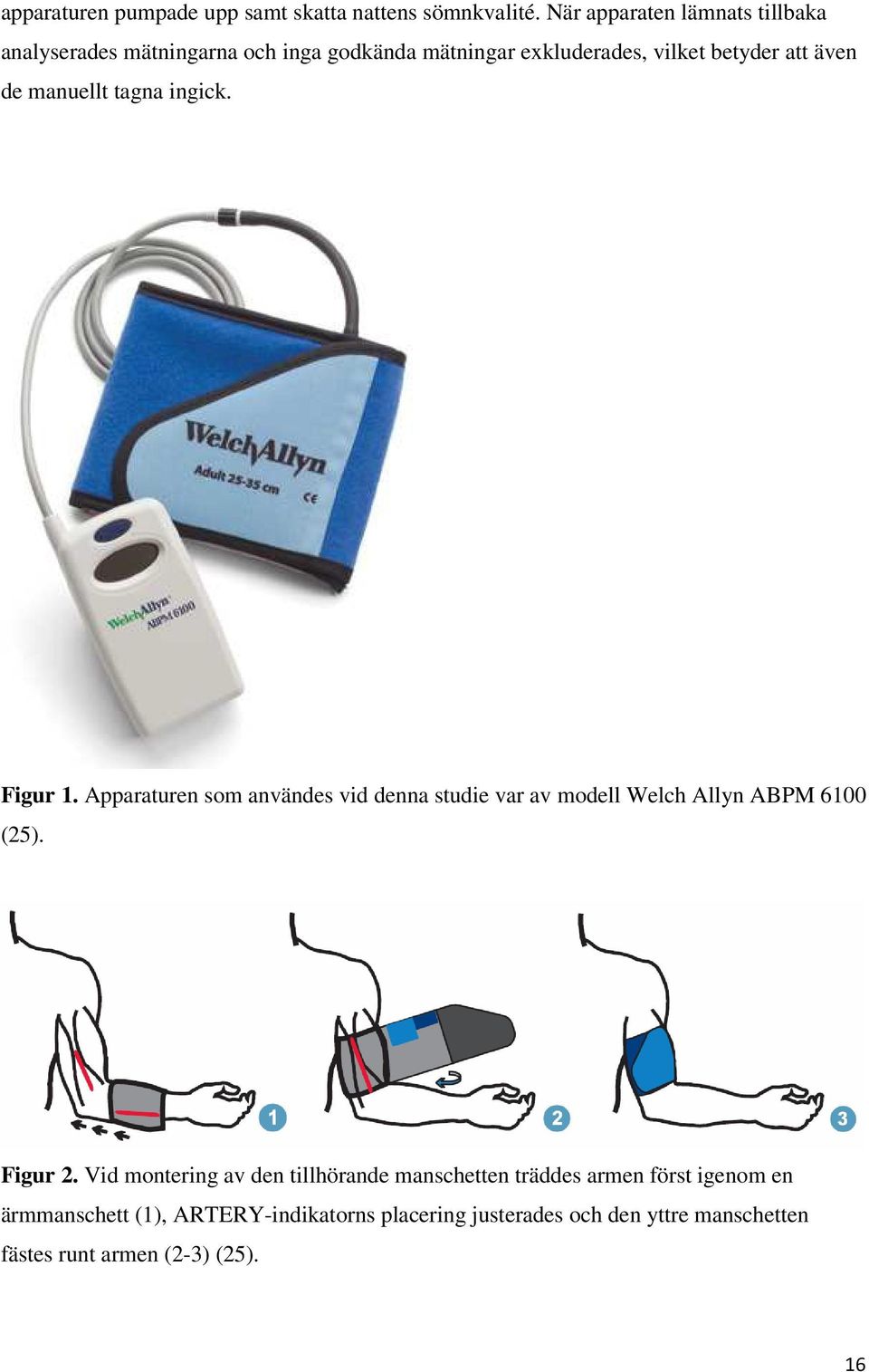 manuellt tagna ingick. Figur 1. Apparaturen som användes vid denna studie var av modell Welch Allyn ABPM 6100 (25). Figur 2.