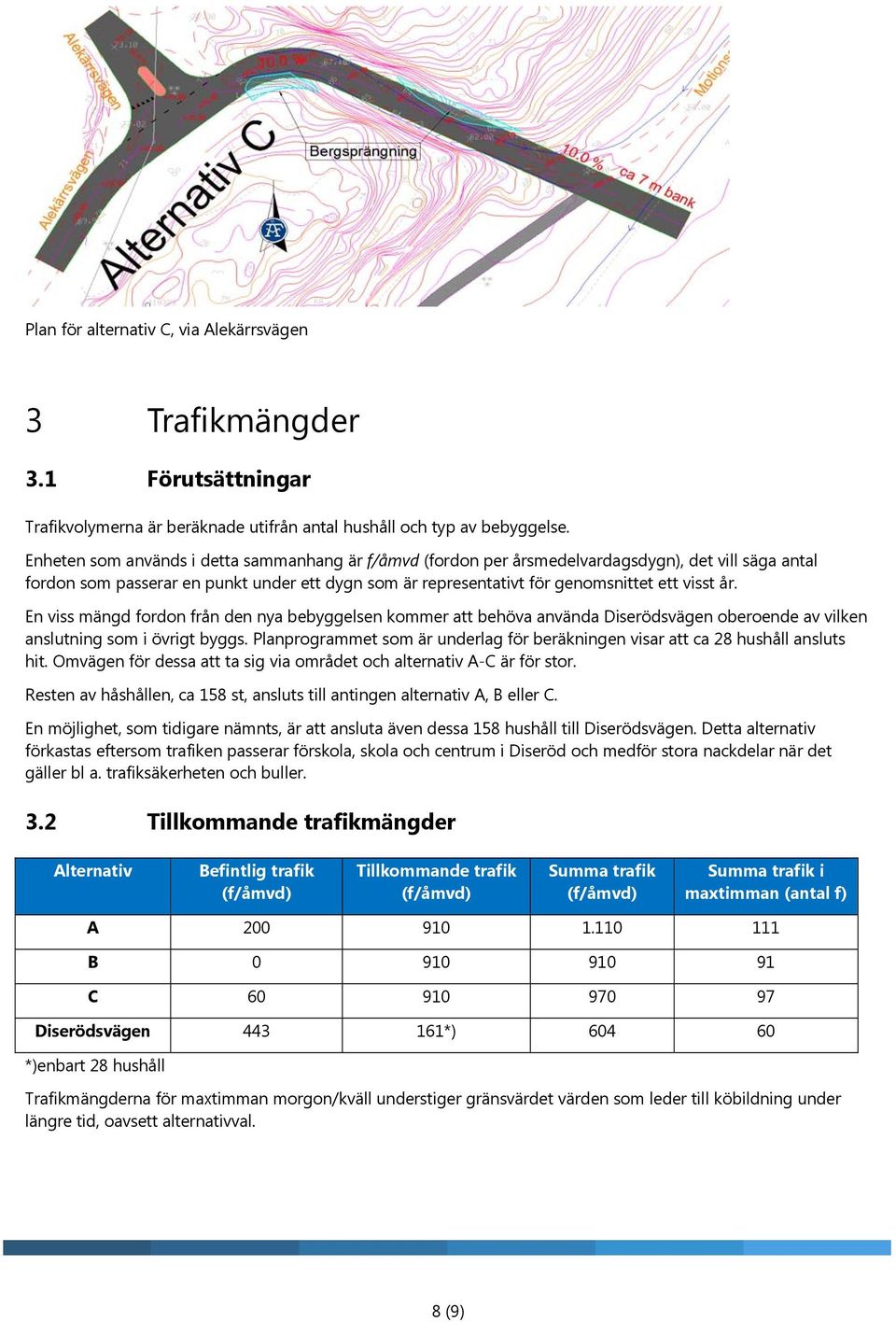 En viss mängd fordon från den nya bebyggelsen kommer att behöva använda Diserödsvägen oberoende av vilken anslutning som i övrigt byggs.