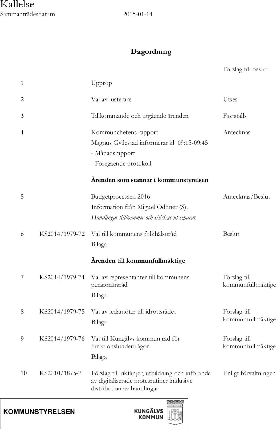 Handlingar tillkommer och skickas ut separat.