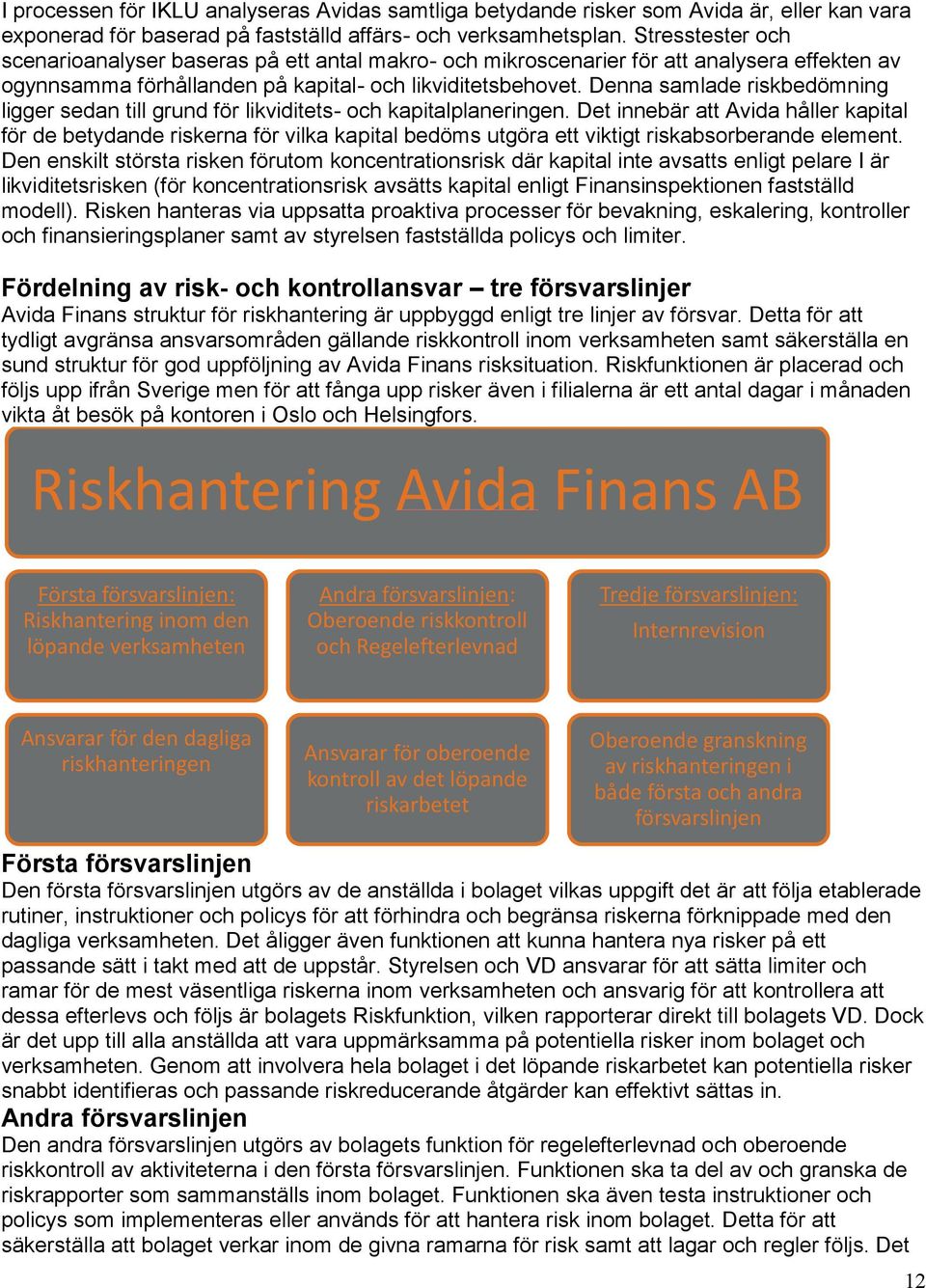 Denna samlade riskbedömning ligger sedan till grund för likviditets- och kapitalplaneringen.