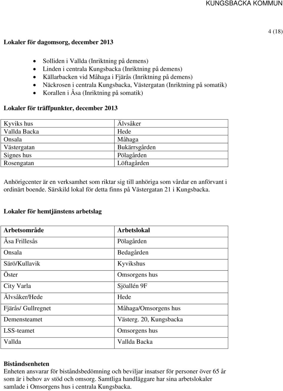 hus Rosengatan Älvsåker Hede Måhaga Bukärrsgården Pölagården Löftagården Anhörigcenter är en verksamhet som riktar sig till anhöriga som vårdar en anförvant i ordinärt boende.