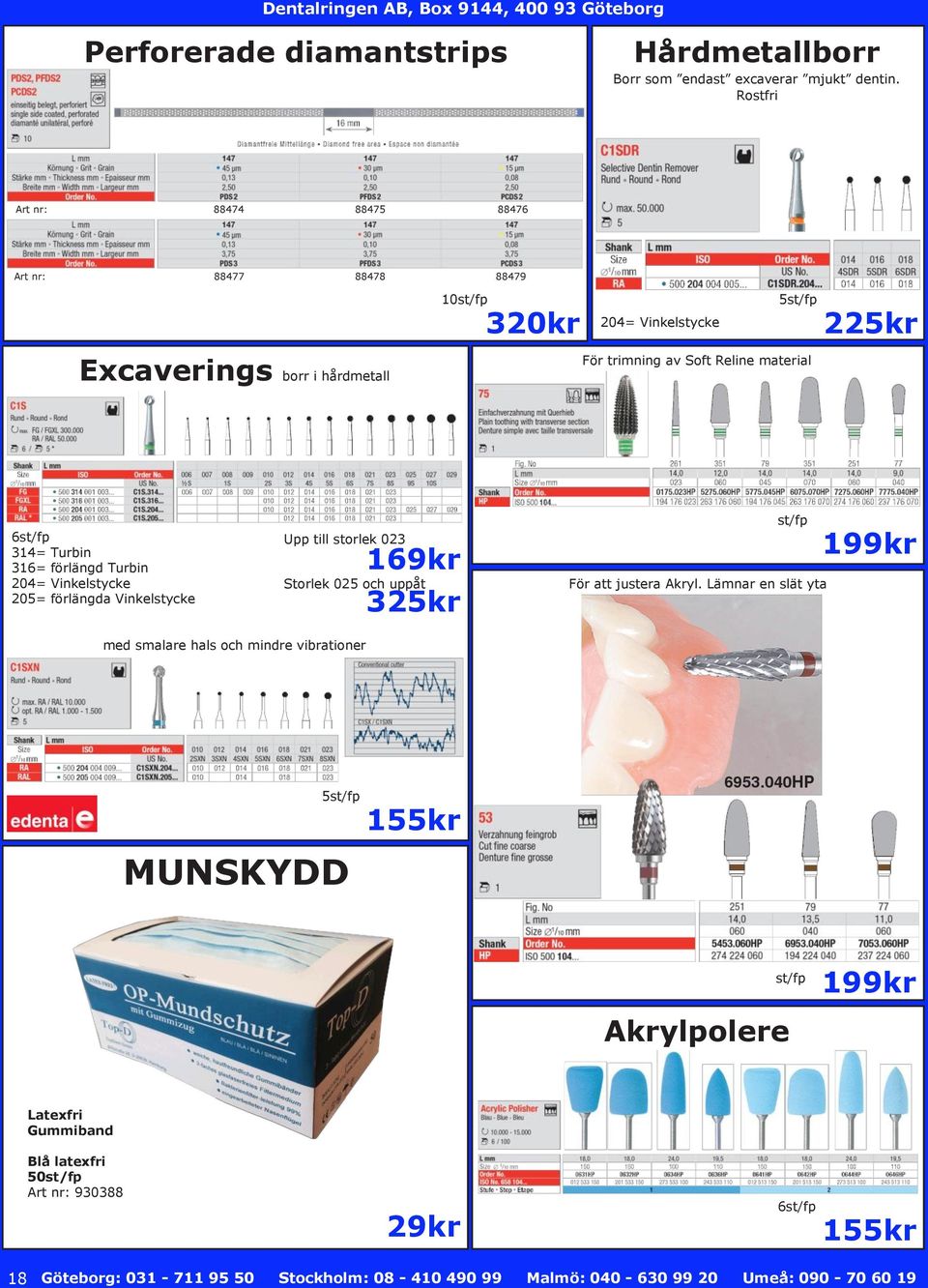 Soft Reline material 6st/fp 314= Turbin 316= förlängd Turbin 204= Vinkelstycke 205= förlängda Vinkelstycke Upp till storlek 023 169kr Storlek 025 och