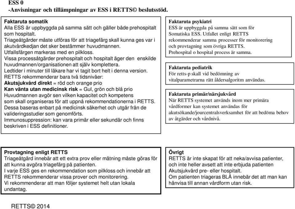 Vissa processåtgärder prehospitalt och hospitalt äger den enskilde huvudmannen/organisationen att själv komplettera. Ledtider i minuter till läkare har vi tagit bort helt i denna version.