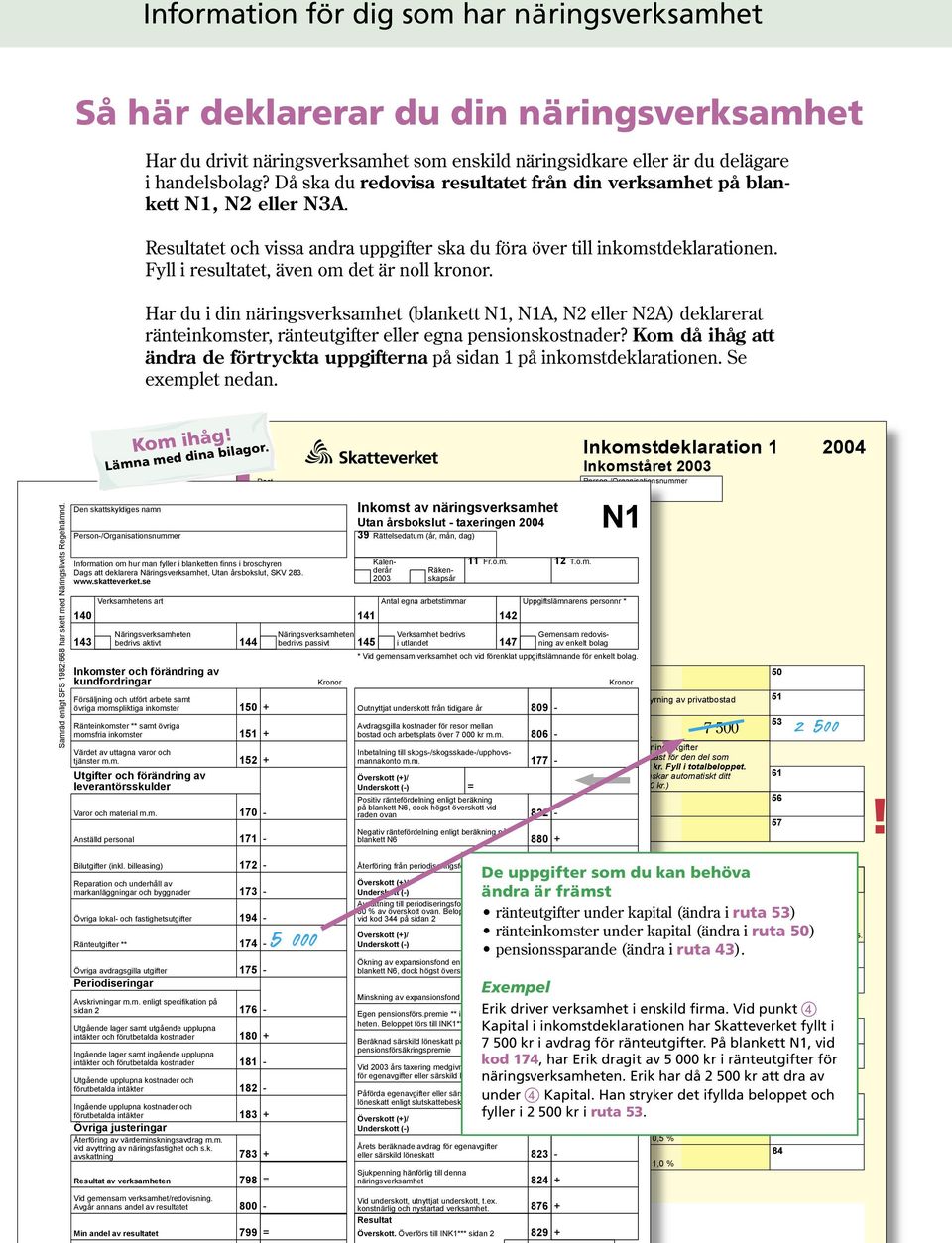 Fyll i resultatet, även om det är noll kronor. Har du i din (blankett N1, N1A, N2 eller N2A) deklarerat ränteinkomster, ränteutgifter eller egna pensionskostnader?