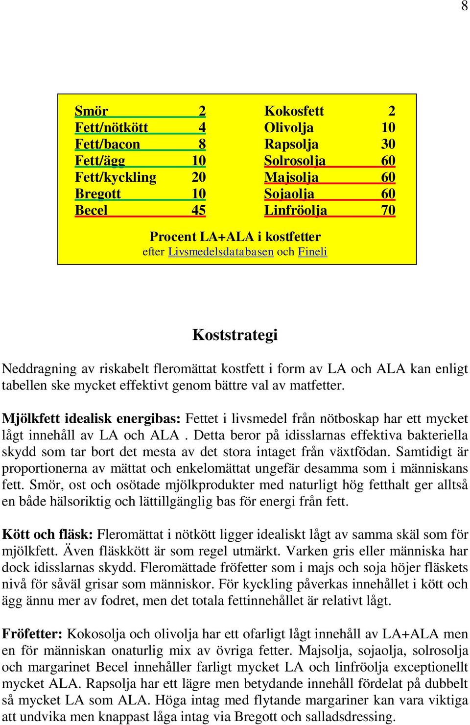 Mjölkfett idealisk energibas: Fettet i livsmedel från nötboskap har ett mycket lågt innehåll av LA och ALA.