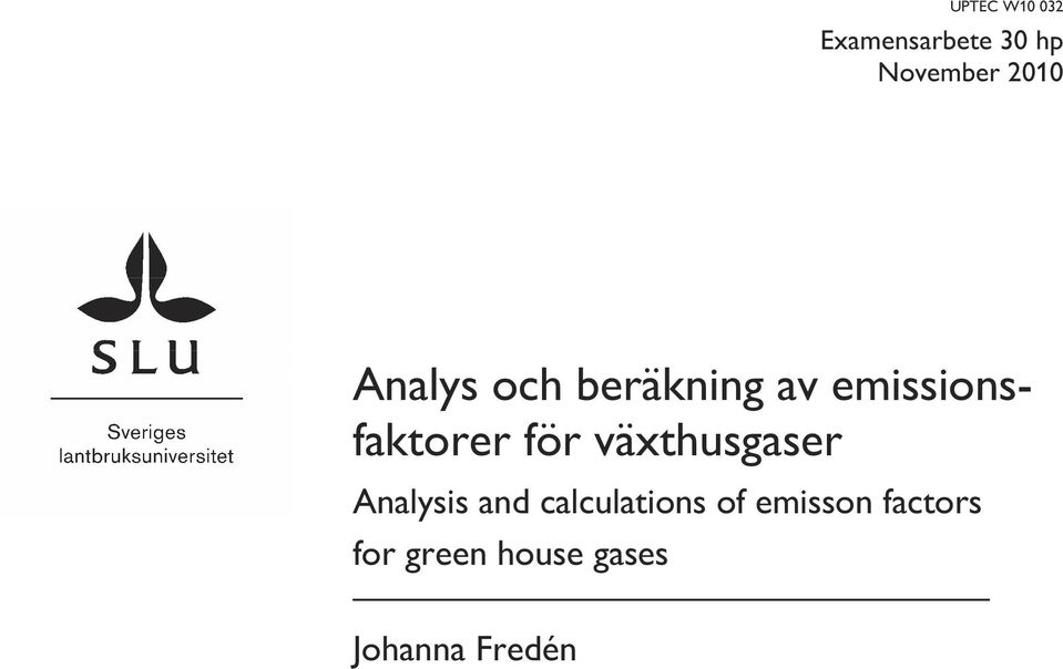 för växthusgaser Analysis and calculations of