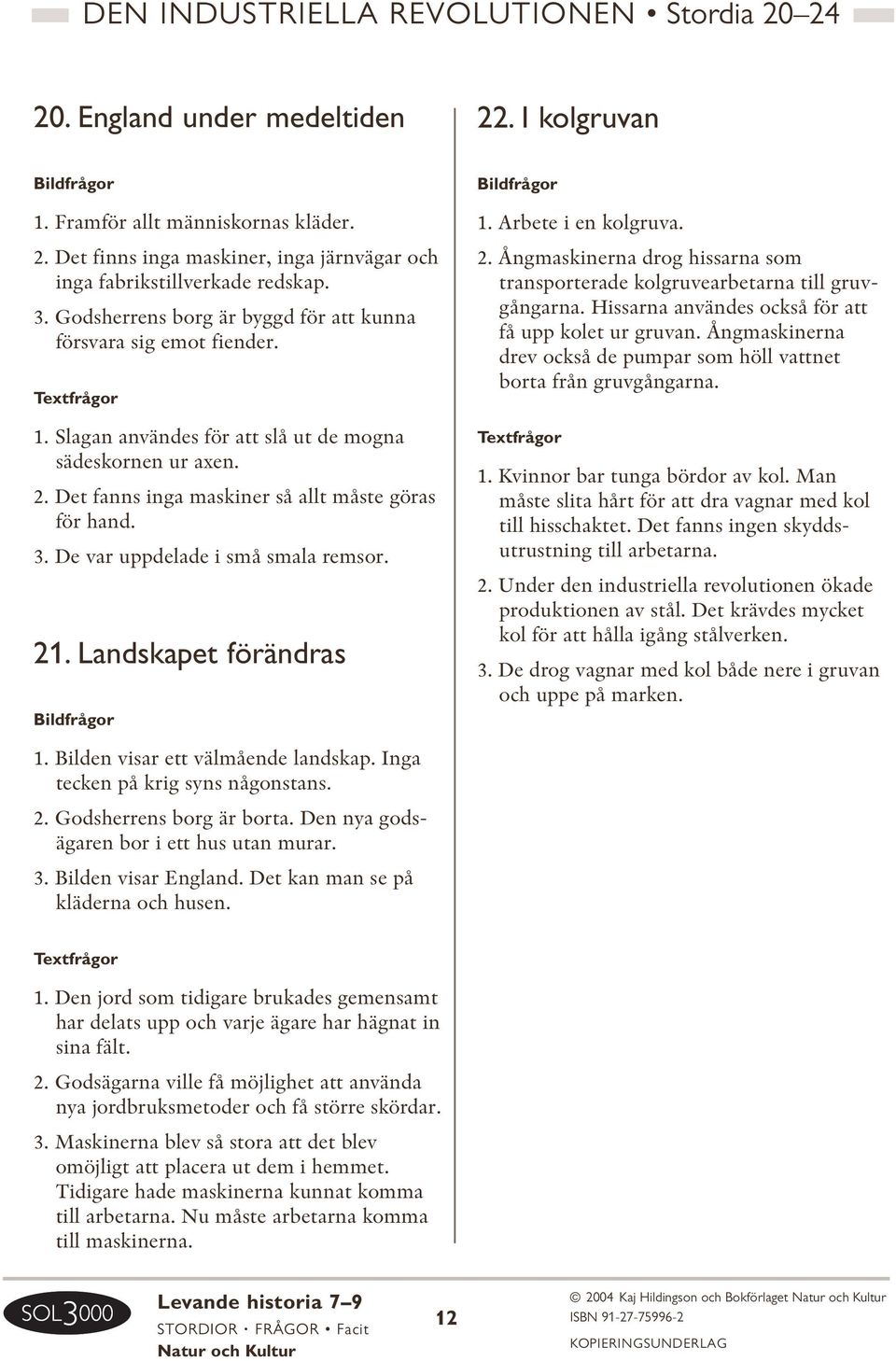 De var uppdelade i små smala remsor. 21. Landskapet förändras 1. Arbete i en kolgruva. 2. Ångmaskinerna drog hissarna som transporterade kolgruvearbetarna till gruvgångarna.