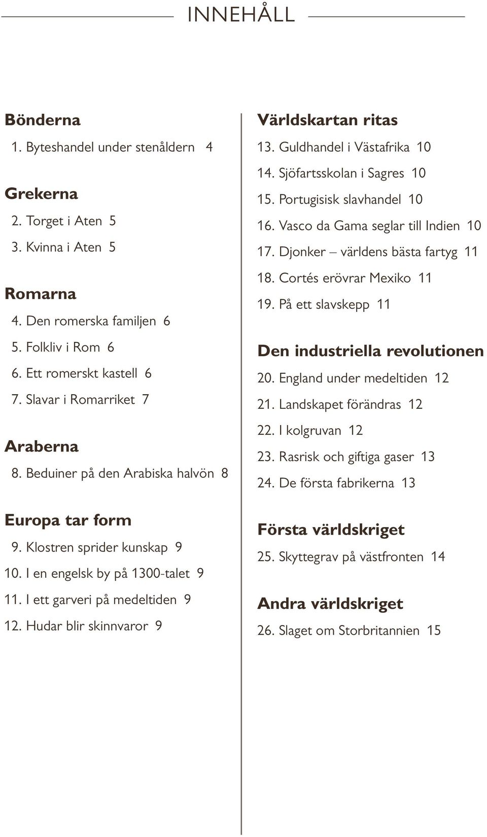 Hudar blir skinnvaror 9 Världskartan ritas 13. Guldhandel i Västafrika 10 14. Sjöfartsskolan i Sagres 10 15. Portugisisk slavhandel 10 16. Vasco da Gama seglar till Indien 10 17.