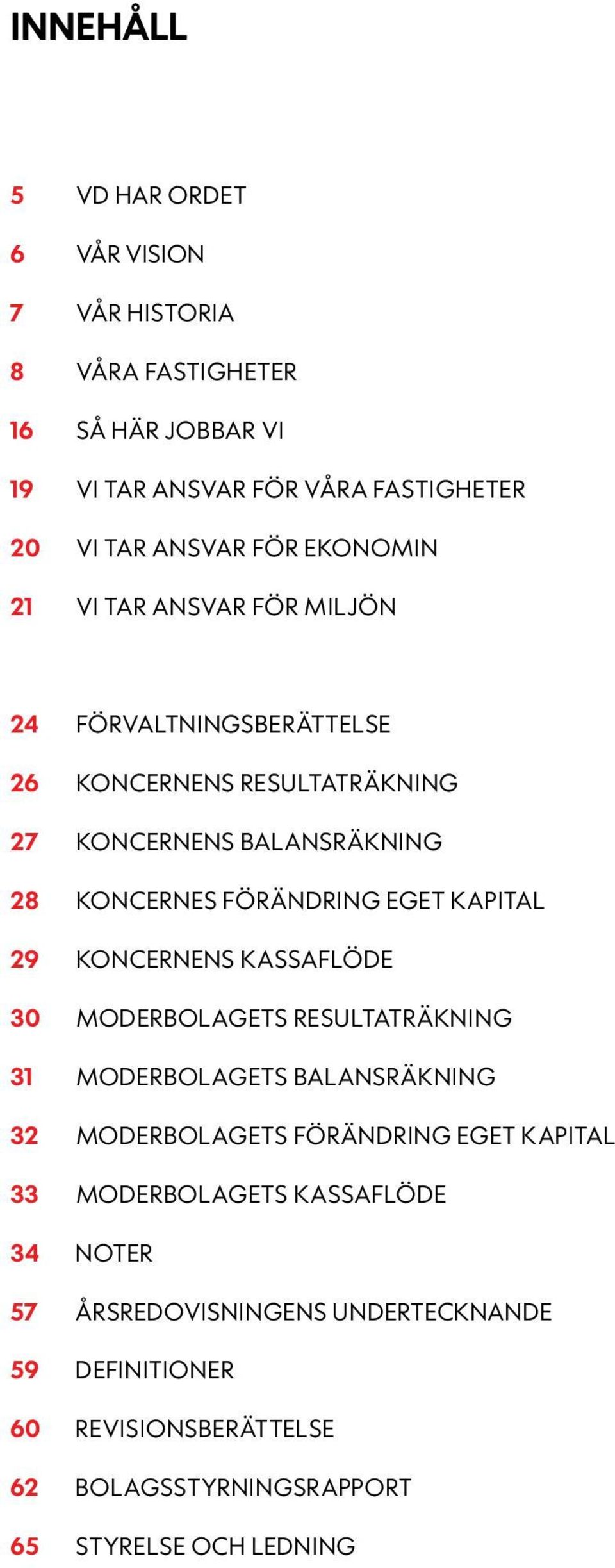 kapital 29 koncernens kassaflöde 30 moderbolagets resultaträkning 31 moderbolagets balansräkning 32 moderbolagets förändring eget kapital 33