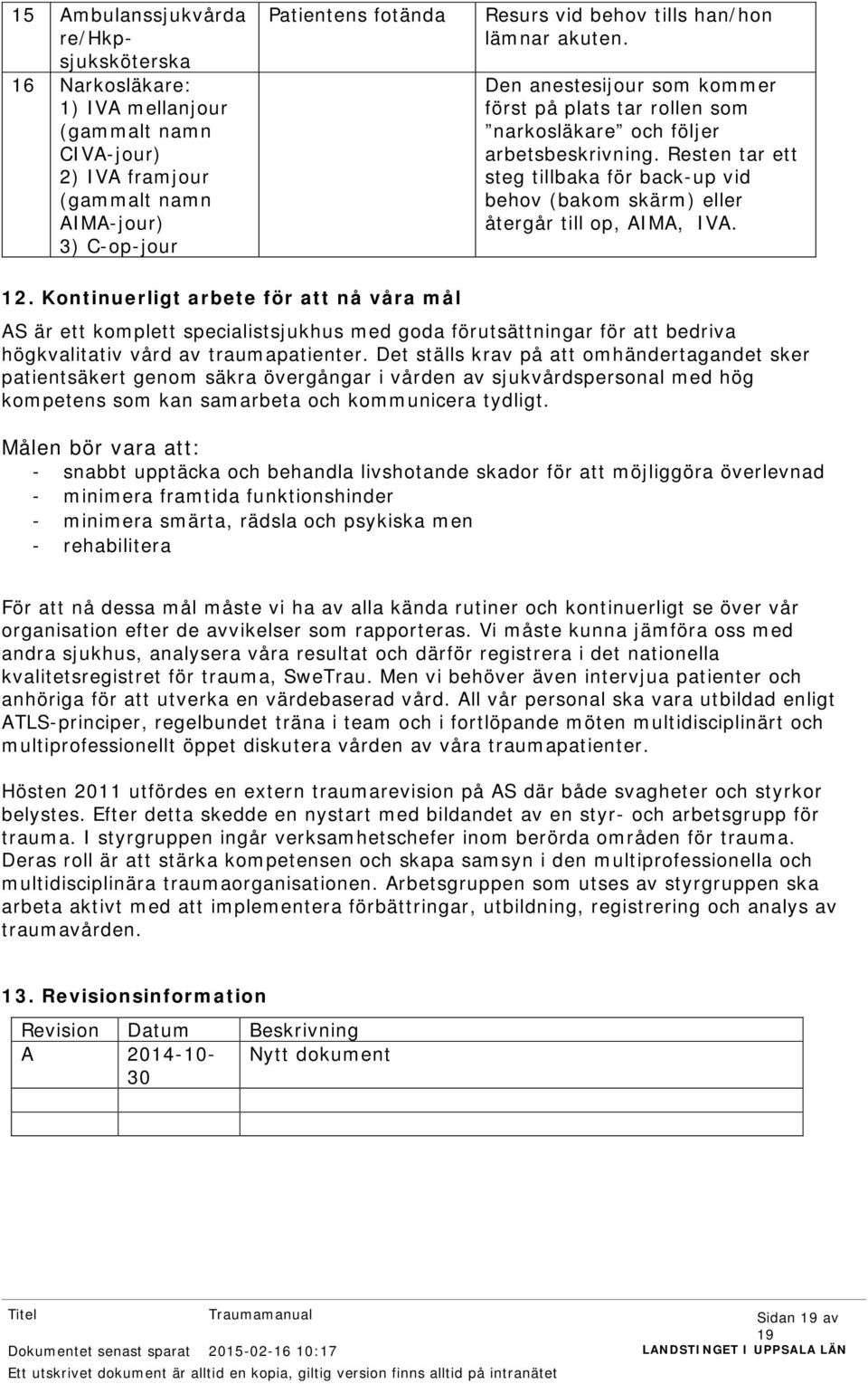 Resten tar ett steg tillbaka för back-up vid behov (bakom skärm) eller återgår till op, AIMA, IVA. 12.
