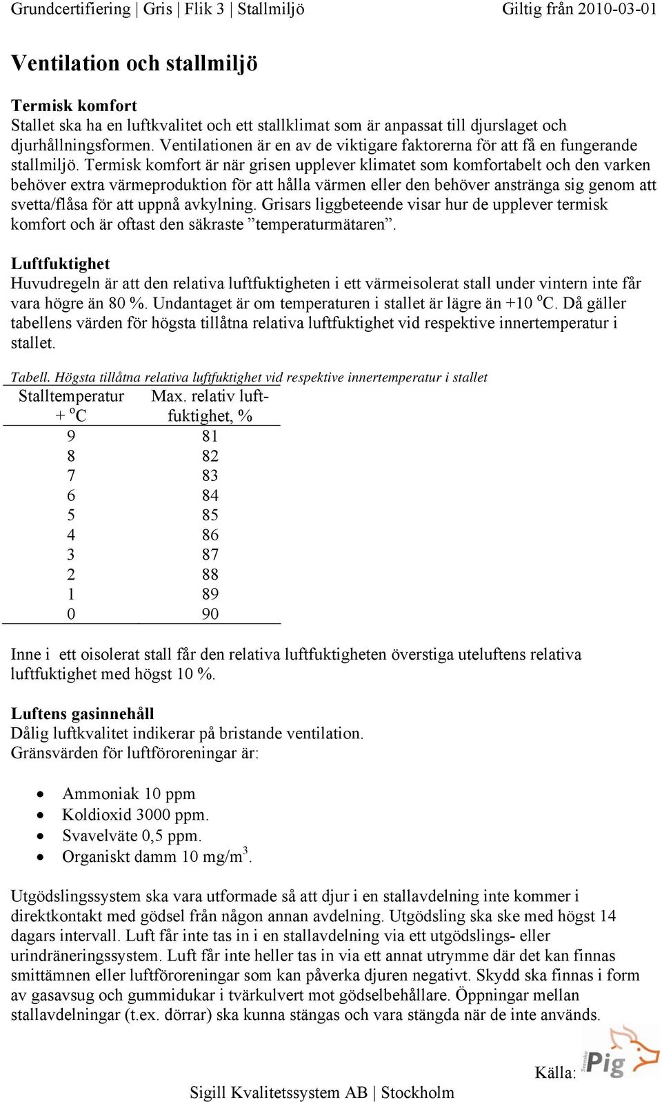 Termisk komfort är när grisen upplever klimatet som komfortabelt och den varken behöver extra värmeproduktion för att hålla värmen eller den behöver anstränga sig genom att svetta/flåsa för att uppnå