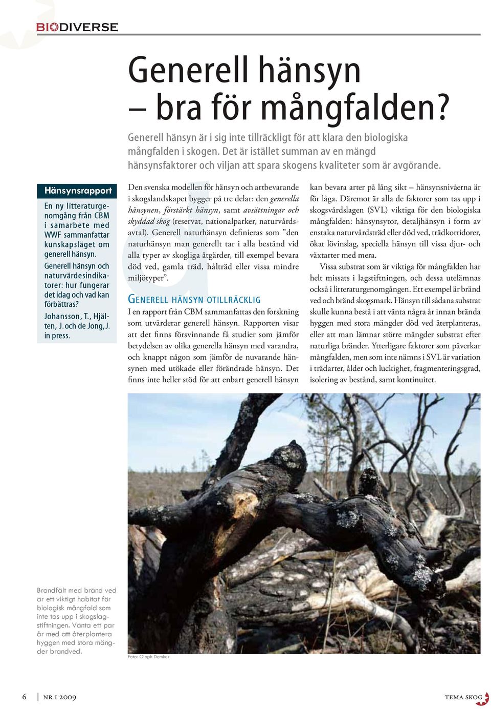 Hänsynsrapport En ny litteraturgenomgång från CBM i samarbete med WWF sammanfattar kunskapsläget om generell hänsyn.