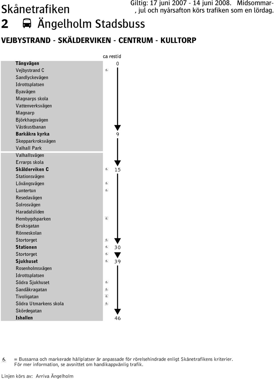 Stortorget Rosenholmsvägen Idrottspltsen Södr Sndåkrgtn Tivoligtn Södr Utmrkens skol Skördegtn c restid 0 9 15 30 39 46 = Bussrn och mrkerde
