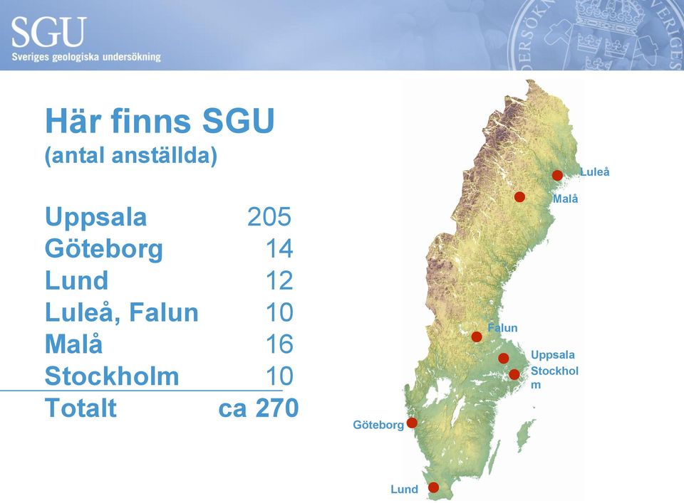 Falun 10 Malå 16 Stockholm 10 Totalt ca