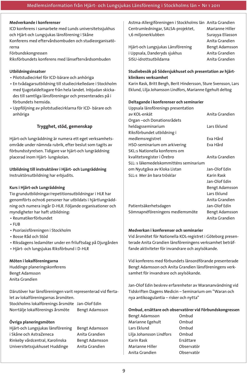 Lungsjukas Länsförening i Uppsala, Danderyds sjukhus SISU-idrottsutbildarna Utbildningsinsatser Pilotstudiecirkel för ICD-bärare och anhöriga En tvådagarsutbildning till studiecirkelledare i med