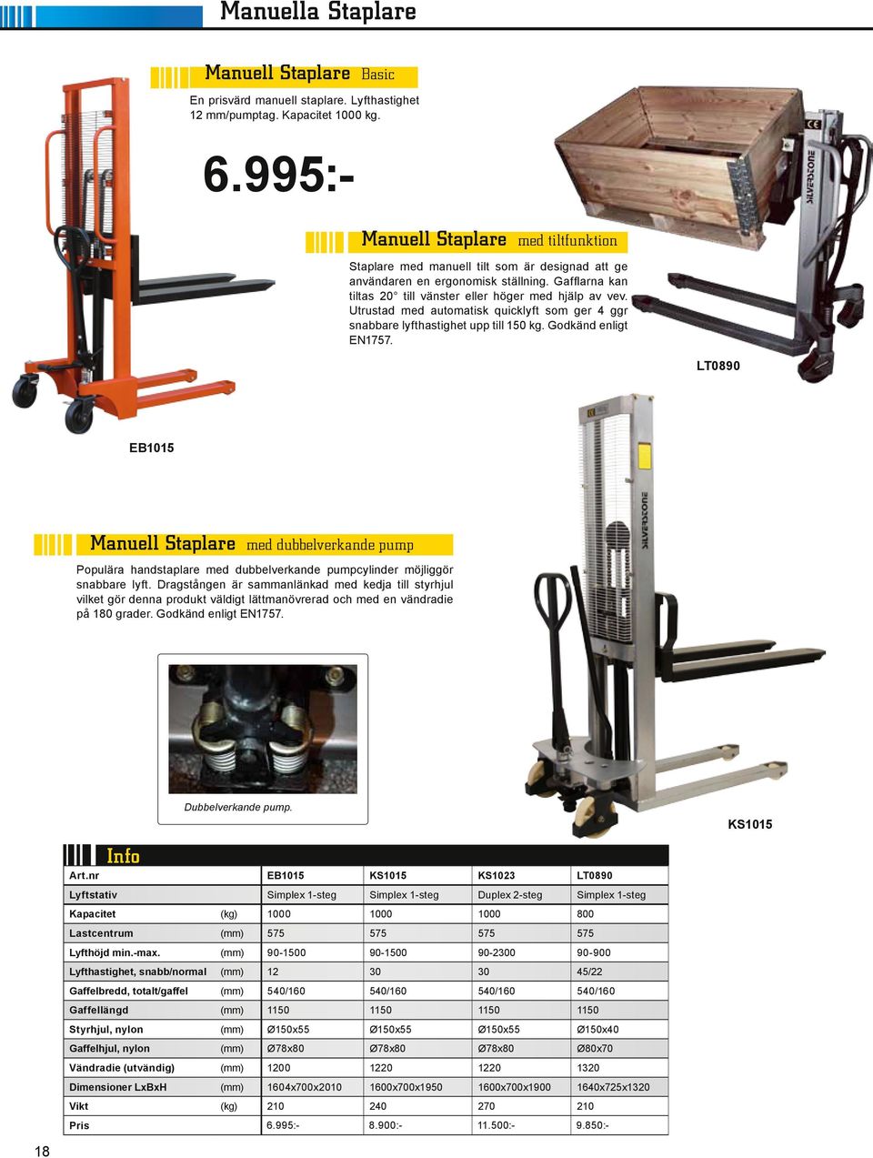 Utrustad med automatisk quicklyft som ger 4 ggr snabbare lyfthastighet upp till 150 kg. Godkänd enligt EN1757.