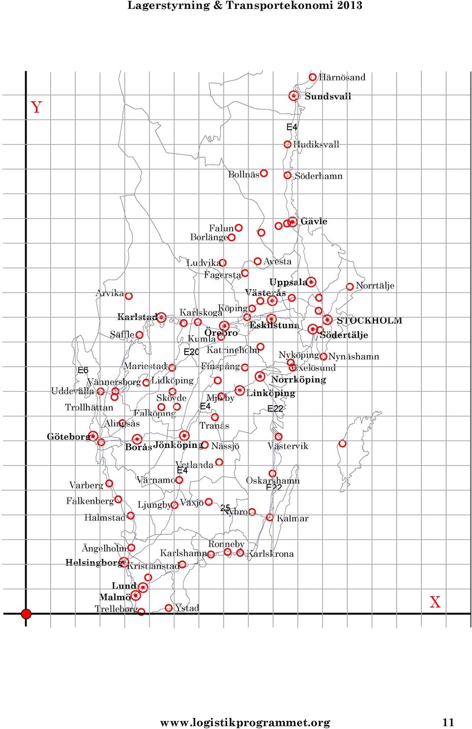 Norrköping Linköping Oskarshamn Västervik Nässjö Jönköping Tranås Borås Vetlanda Värnamo Ljungby Växjö Nybro Kalmar Karlskrona Ronneby Kristianstad Ystad Malmö