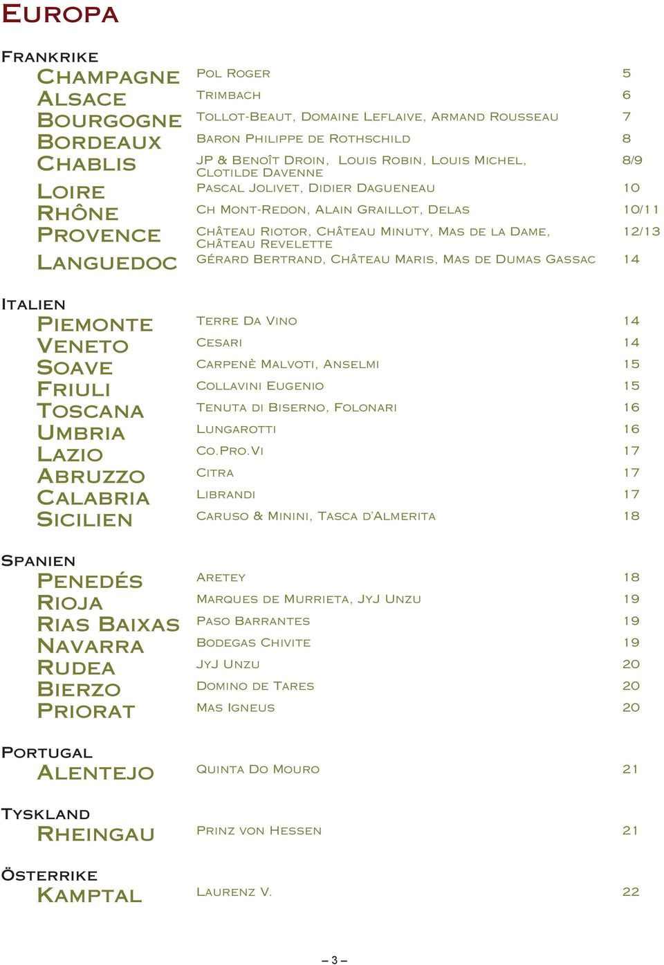 Revelette 12/13 Gérard Bertrand, Château Maris, Mas de Dumas Gassac 14 Languedoc Italien Piemonte Terre Da Vino 14 Veneto Cesari 14 Soave Carpenè Malvoti, Anselmi 15 Friuli Collavini Eugenio 15