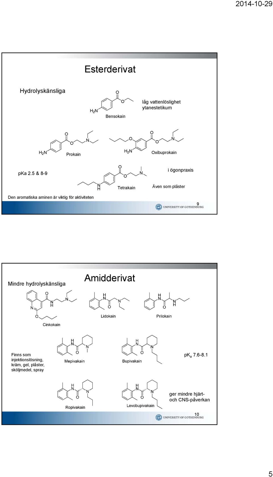 5 & 8-9 i ögonpraxis H Tetrakain Även som plåster Den aromatiska aminen är viktig för