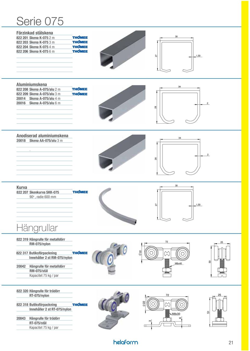 2 Kurva 822 207 Skenkurva SKK-07 90 o, radie 600 mm 27 1,0 Hängrullar 822 319 Hängrulle för metalldörr RM-07/nylon 72 822 317 Butiksförpackning Innehåller 2 st RM-07/nylon 22 20042