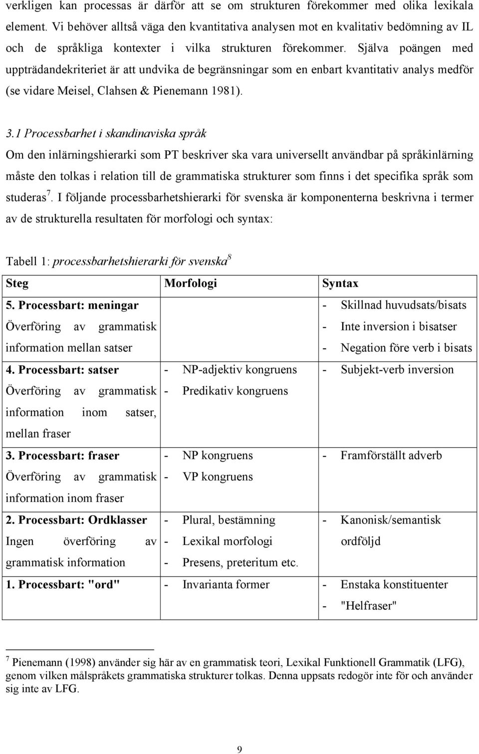 Själva poängen med uppträdandekriteriet är att undvika de begränsningar som en enbart kvantitativ analys medför (se vidare Meisel, Clahsen & Pienemann 1981). 3.