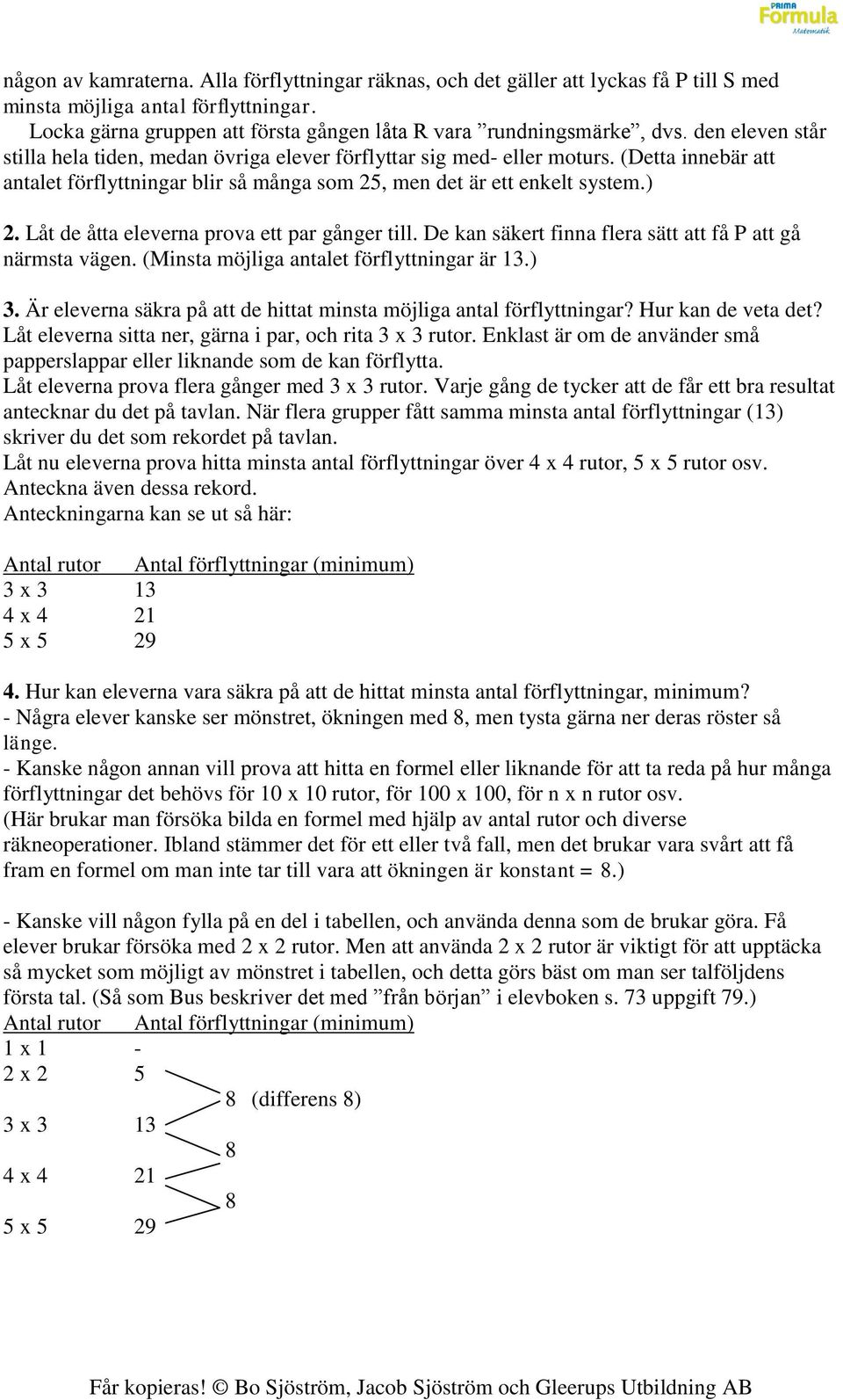 Låt de åtta eleverna prova ett par gånger till. De kan säkert finna flera sätt att få P att gå närmsta vägen. (Minsta möjliga antalet förflyttningar är 13.) 3.