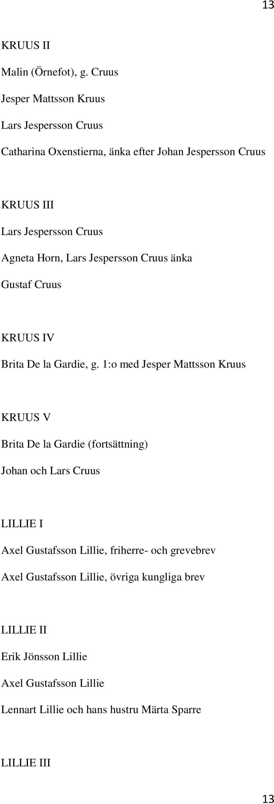 Agneta Horn, Lars Jespersson Cruus änka Gustaf Cruus KRUUS IV Brita De la Gardie, g.