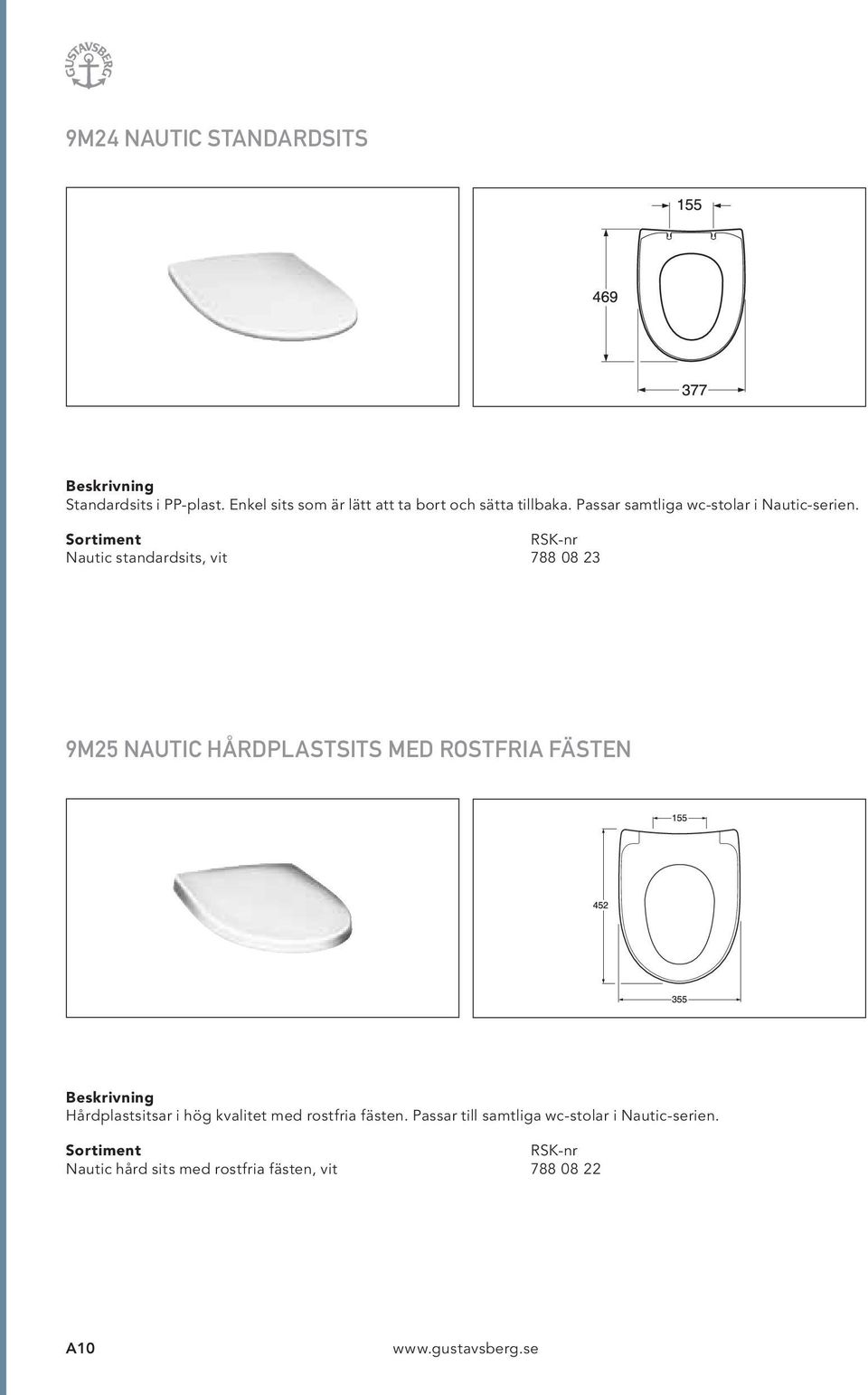 Nautic standardsits, vit 788 08 23 9M25 NAUTIC HÅRDPLASTSITS MED ROSTFRIA FÄSTEN Hårdplastsitsar i