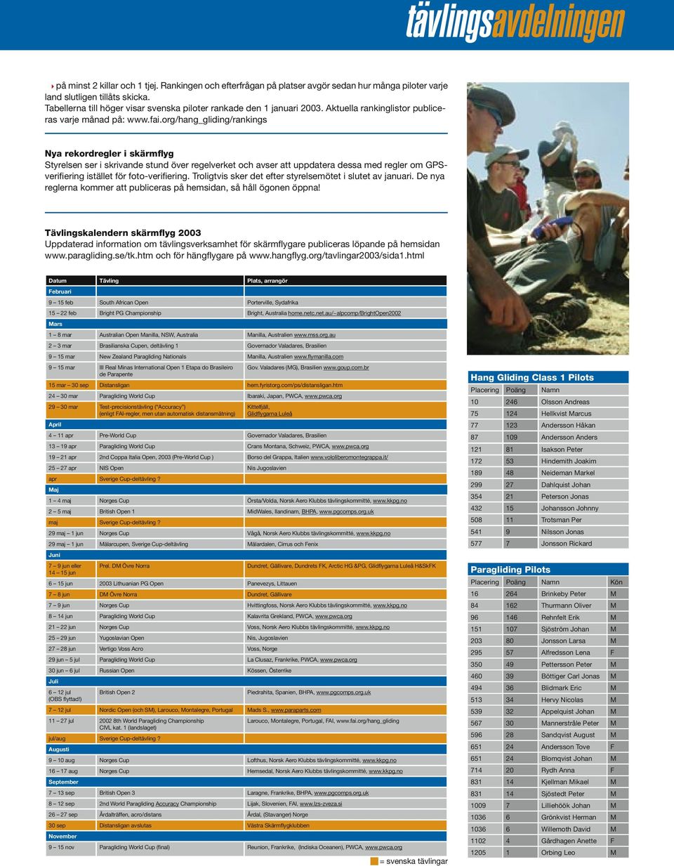 org/hang_gliding/rankings Nya rekordregler i skärmflyg Styrelsen ser i skrivande stund över regelverket och avser att uppdatera dessa med regler om GPSverifiering istället för foto-verifiering.