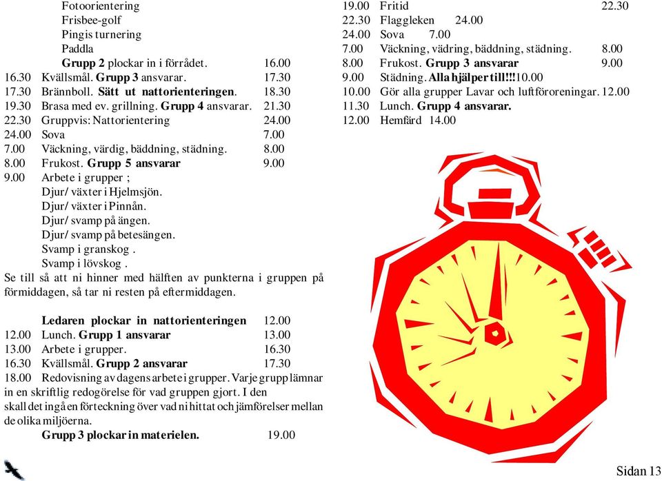 00 Arbete i grupper ; Djur/växter i Hjelmsjön. Djur/växter i Pinnån. Djur/svamp på ängen. Djur/svamp på betesängen. Svamp i granskog. Svamp i lövskog.