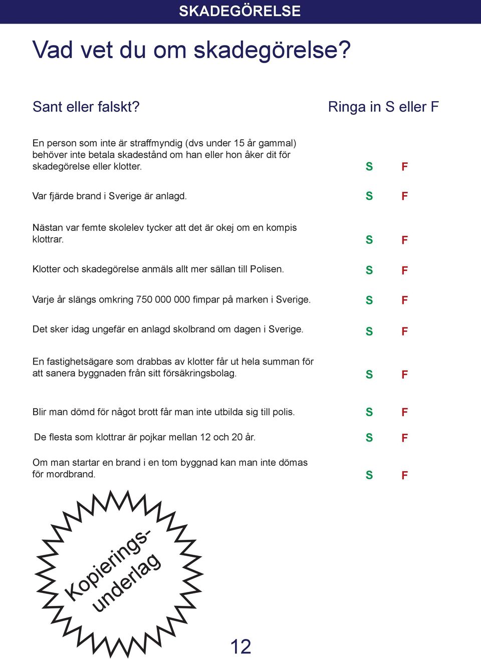 Nästan var femte skolelev tycker att det är okej om en kompis klottrar. Klotter och skadegörelse anmäls allt mer sällan till Polisen. Varje år slängs omkring 750 000 000 fimpar på marken i verige.