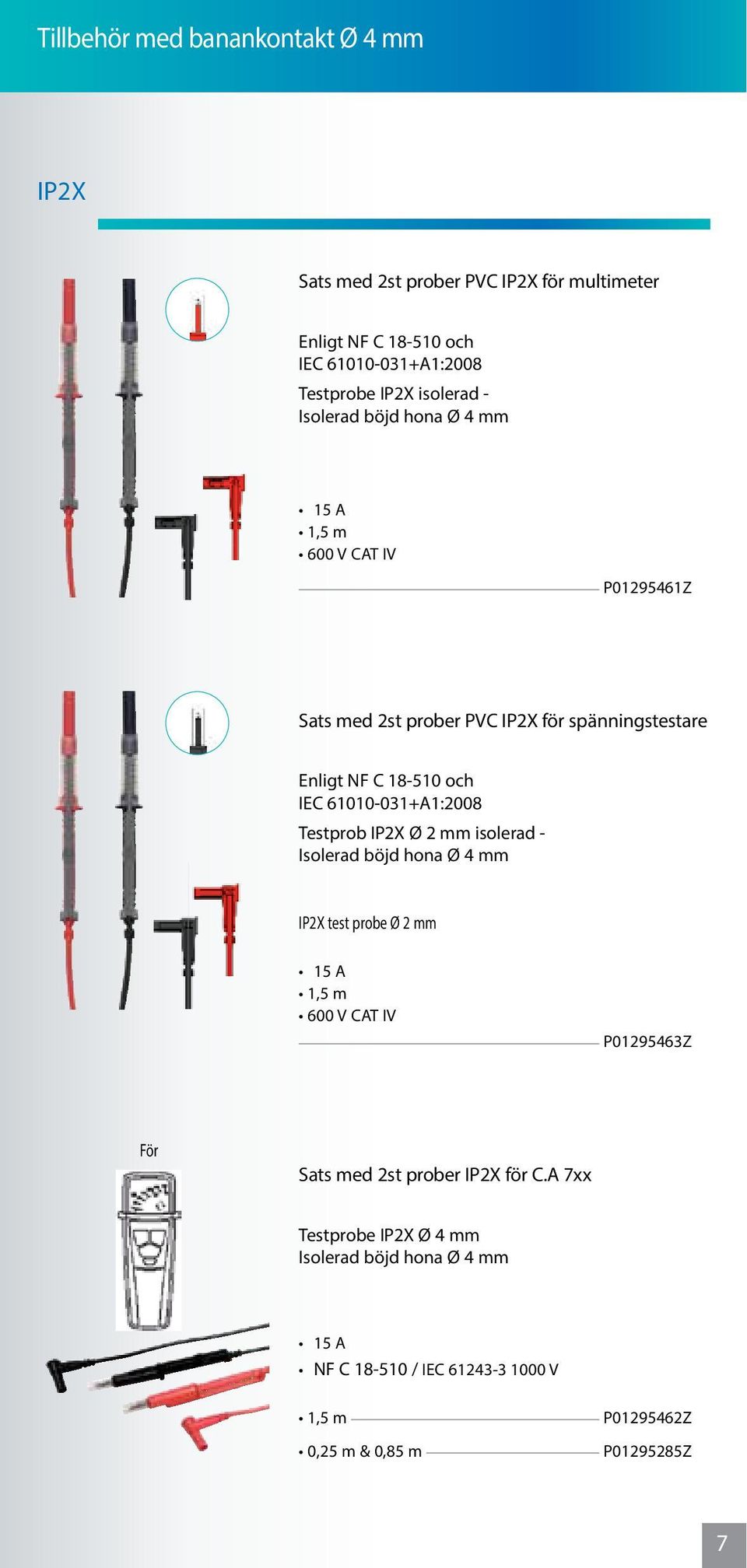 18-510 och IEC 61010-031+A1:2008 Testprob IP2X Ø 2 mm isolerad - Isolerad böjd hona Ø 4 mm IP2X test probe Ø 2 mm P01295463Z För