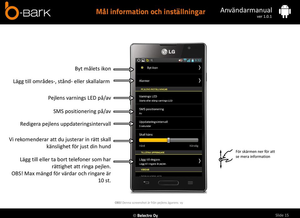 för just din hund Lägg till eller ta bort telefoner som har rättighet att ringa pejlen. OBS!