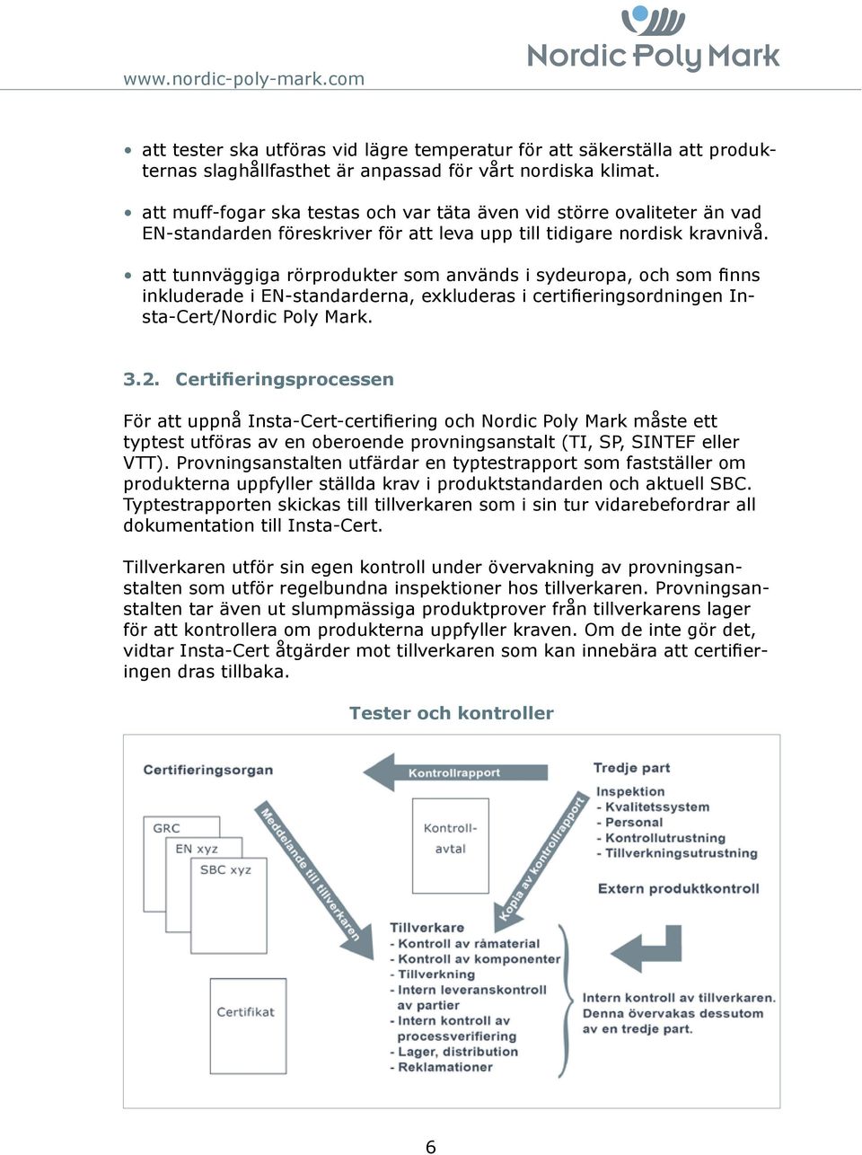 att tunnväggiga rörprodukter som används i sydeuropa, och som finns inkluderade i ENstandarderna, exkluderas i certifieringsordningen InstaCert/Nordic Poly Mark. 3.2.