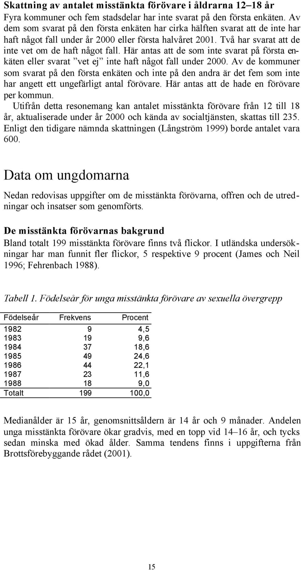 Här antas att de som inte svarat på första enkäten eller svarat vet ej inte haft något fall under 2000.